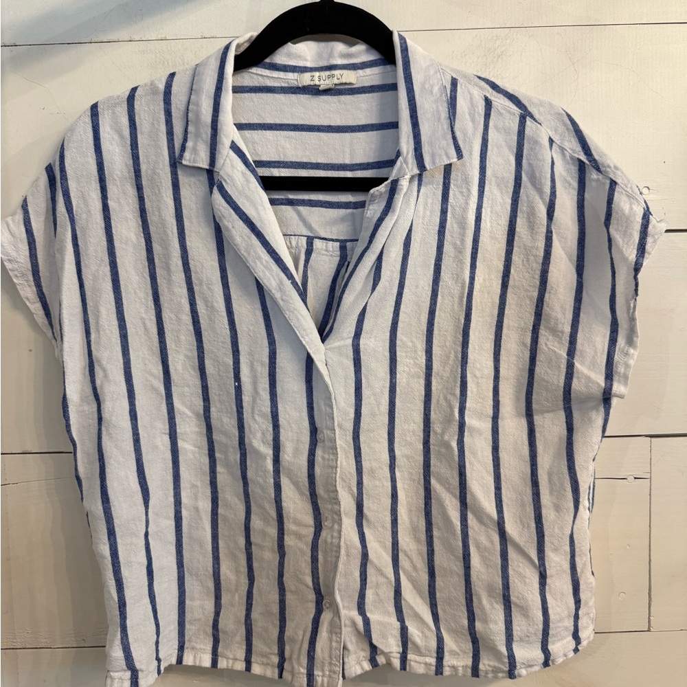 Blue and White Striped Button-Up Shirt (ZSUPPLY)